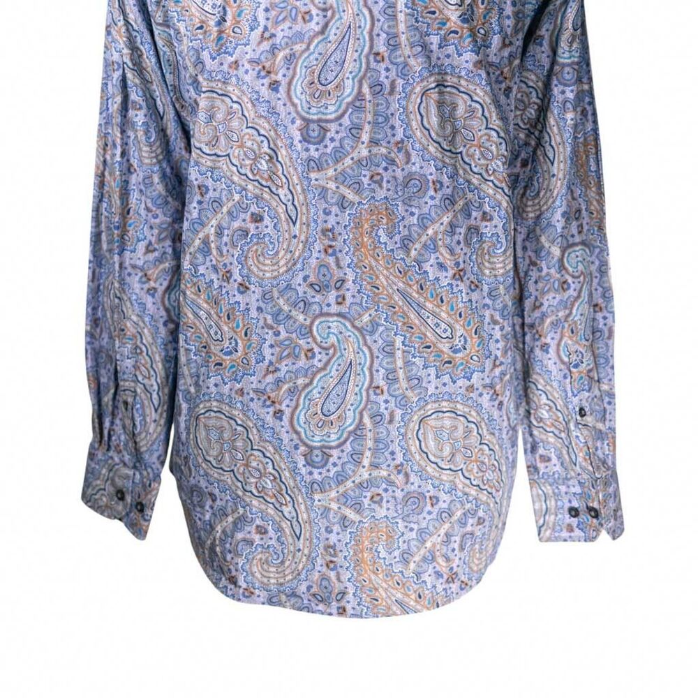 Alan Flusser Mens Shirt Large Blue Purple Paisley Button Up Long Sleeve Colorful - Picture 9 of 9